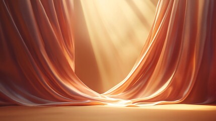Aufkleber - Elegant orange silk curtains gently opening in warm sunlight