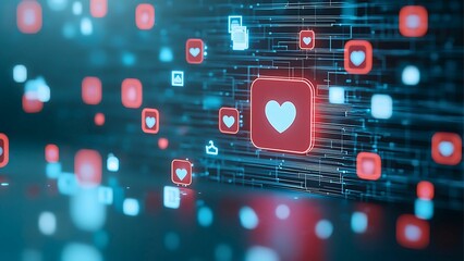 Poster - A digital abstract of hearts floating in cyberspace, representing social media likes and engagement