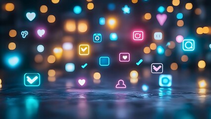 Poster - Social Media Icons glowing with neon light