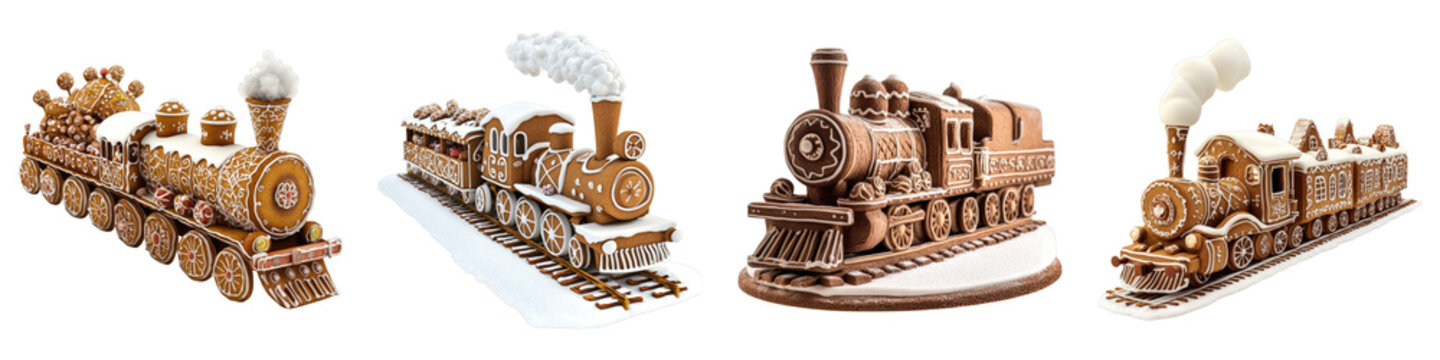 Gingerbread train isolated on transparent background. PNG ,Set of