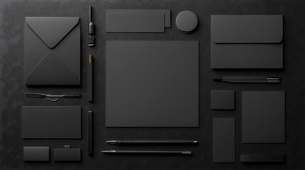 Wall Mural - Mockup of business cards on black background. 3d rendering