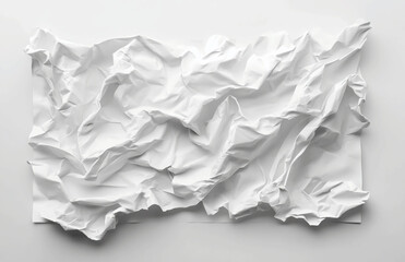 Poster - A close up shot of a crumpled white sheet of paper on a white background in a studio setting