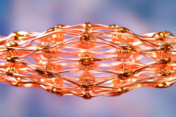 Poster - Intricate golden network structure floating in mid-air with colorful background. Concept of modern design, technology, and abstract art