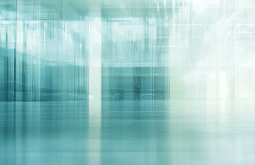 Poster - abstract teal and white blurred background with geometric shapes and light streaks visible throughou