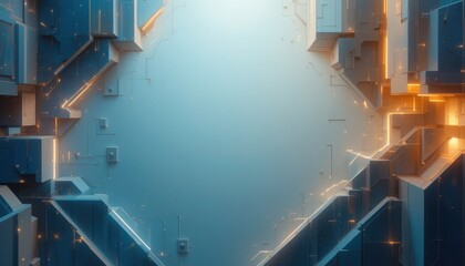 Poster - Dynamic abstract technology background featuring geometric shapes and illuminated edges digital art studio environment high-contrast viewpoint