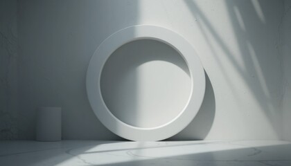 Poster - Minimalist circle sculpture displayed in modern interior space artistic design bright ambient lighting contemporary aesthetic