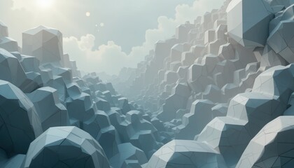 Poster - Abstract geometric structures digital landscape 3d art serene environment low angle view futuristic concept for visual exploration