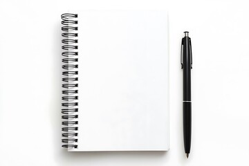 Wall Mural - Notebook and pen isolated on white background with copy space for text