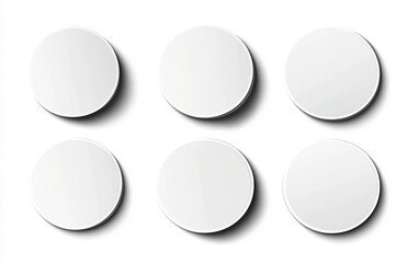 Poster - Arrangement of six white circular shapes with soft shadows on a white background in a grid pattern
