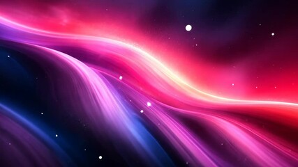 Wall Mural - Colorful swirling lights in pink, purple, and red tones resembling an aurora, flowing through space with stars scattered across.
