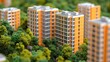 © Shapiere_Colections - Orange apartments nestled in green trees; aerial view; sustainable development; architectural model
