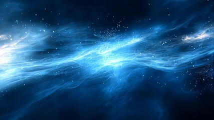 Wall Mural - Electric blue light stream traveling through a dark outer space background, with glowing particles and ethereal cosmic energy.
