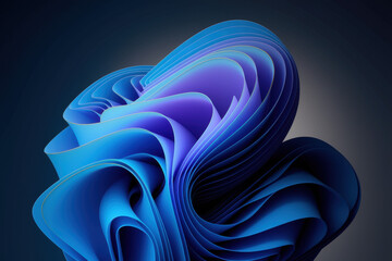 Poster - Dynamic Abstract Sculpture of Flowing Blue Waves in a Mysterious Dark Background