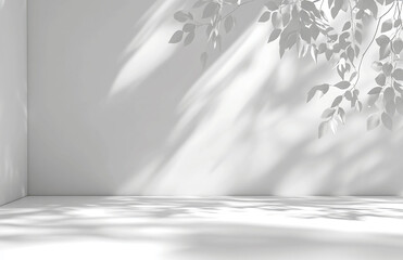 Poster - White room corner with plant shadows casting on the wall and floor in a minimalist style scene