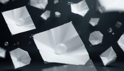 Poster - Floating paper geometric shapes digital environment abstract visuals 3d design contemporary art creative conceptualization