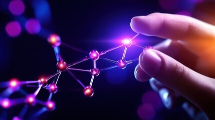 Fototapete - Fingertip Interacting With Glowing Molecular Structure