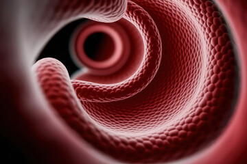 Poster - Intricate Macro View of Textured Red Organic Tube Design in a Mysterious Black Background