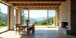 © Sumrit - Serene Mountain View Dining Room with Stone Fireplace and Expansive Glass Walls
