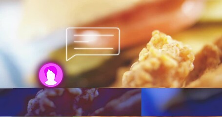 Poster - Chat bubble animation over close-up of food with profile icon