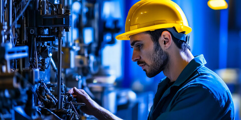 Poster - Focused industrial technician working on machinery controls Generative AI