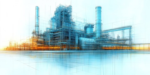 Poster - Industrial facility with intricate structure and vibrant colors showcasing modern engineering and design