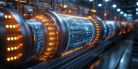 Poster - High-tech machinery in a modern manufacturing facility showcasing intricate design and glowing elements