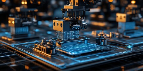 Poster - Advanced technology in action at a high-tech manufacturing facility creating microchips for various applications