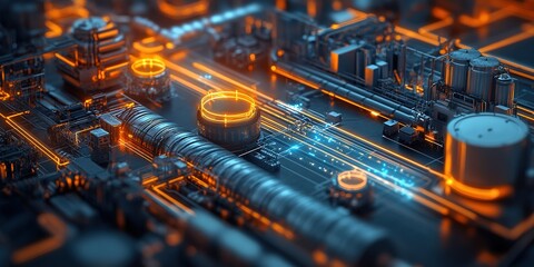 Poster - Innovative circuit design showcasing glowing blue and orange pathways and components in a high-tech environment
