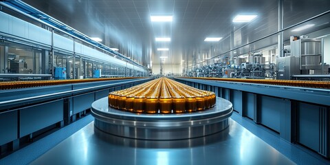 Poster - Manufacturing process in a modern beverage bottling facility during a busy afternoon shift