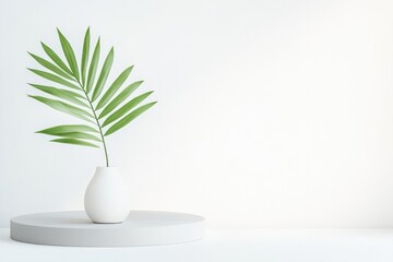 Poster - minimalist monochrome podium with smooth matte surfaces displayed in clean and sophisticated studio setting with generous