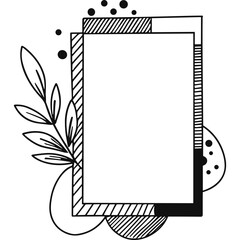 Poster - Graphic frame with leaves and abstract shapes for decoration. Decorative frame with leaf and abstract elements in minimalist style
