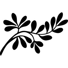 Poster - Leafy branch silhouette with leaves vector illustration for design element. Decorative branch with leaves isolated on white background for decoration and ornament