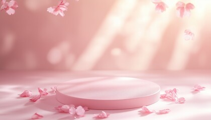 Poster - Luxurious Pink Podium On Empty Pastel Background With Spotlight: Ideal For Valentine'S Day, Mother'S Day, Birthdays, Baby Showers, And Beauty Products. Premium Mockup Template.