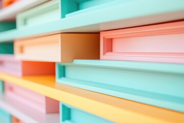 Poster - vibrant photo of colorful frames stacked neatly on display table with soft lighting highlighting their details and