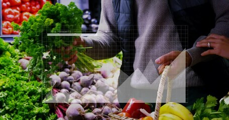 Poster - Shopping for fresh produce with animation overlay in market setting