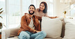© CC/peopleimages.com - Love, couple and watching tv in home, bonding and relax in living room with smile, man and woman on break. Embrace, comfortable and people in relationship on couch, entertainment and happy in house