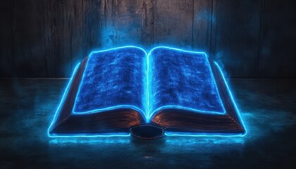 Fototapete - Abstract Glowing Open Book with Circuit Patterns on Dark Textured Surface Creates a Futuristic and Technological Ambiance