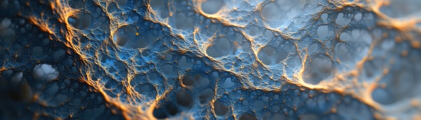 Poster - Abstract Golden and Blue Fractal Pattern Background with Intricate Details in a Modern Style Texture Backdrop Ideal for Digital Art Projects and Wallpaper Designs