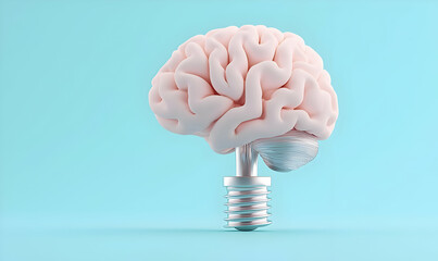  - Glowing Brain with Light Bulb Base in Holographic Sketch Design