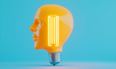 Poster - Glowing Brain with Lamps in Hologram Style Sketch Art
