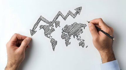 Poster - Hand Drawing Financial Chart with Upward Arrow on White Background