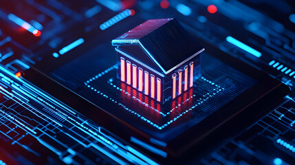 Poster - Holographic Digital Banking Icon on Circuit Board Display