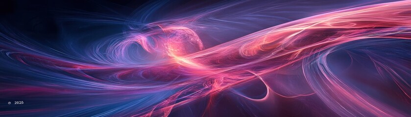 Fototapete - Dynamic Abstract Nebula with Pink And Blue Streaks with Bright Light Emitting from Flowing Energetic Lines in a Dark Space Background