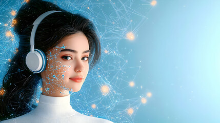 Poster - Futuristic Woman with Headphones Surrounded by AI Elements