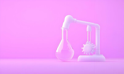 Poster - Creative Laboratory Lamp with Gears and Glassware on Pink Background