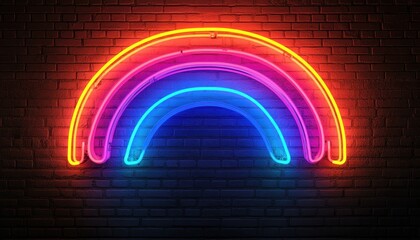 Aufkleber - Illuminated Neon Rainbow on Dark Brick Wall Displaying Vibrant Colors and Modern Design with Artistic Texture