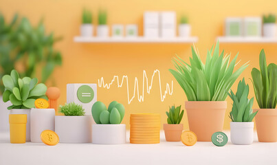 Poster - Isometric Scene of Plants and Forex Coins for Financial Improvement