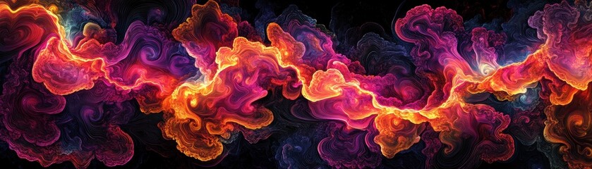 Poster - Vibrant Cosmic Nebula with Orange Pink and Purple Hues Interstellar Cloudscape with a Gaseous Texture and Distant Stars on Black Backdrop a Dramatic Illustration of Space