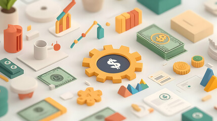 Poster - Conceptual Illustration of Automation and Cash Flow with Gears