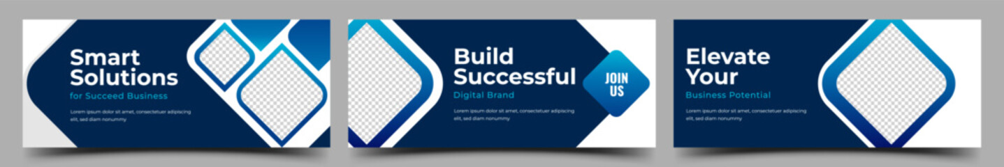 Wall Mural - set of horizontal modern blue banner template design. white and blue background with gradient blue f